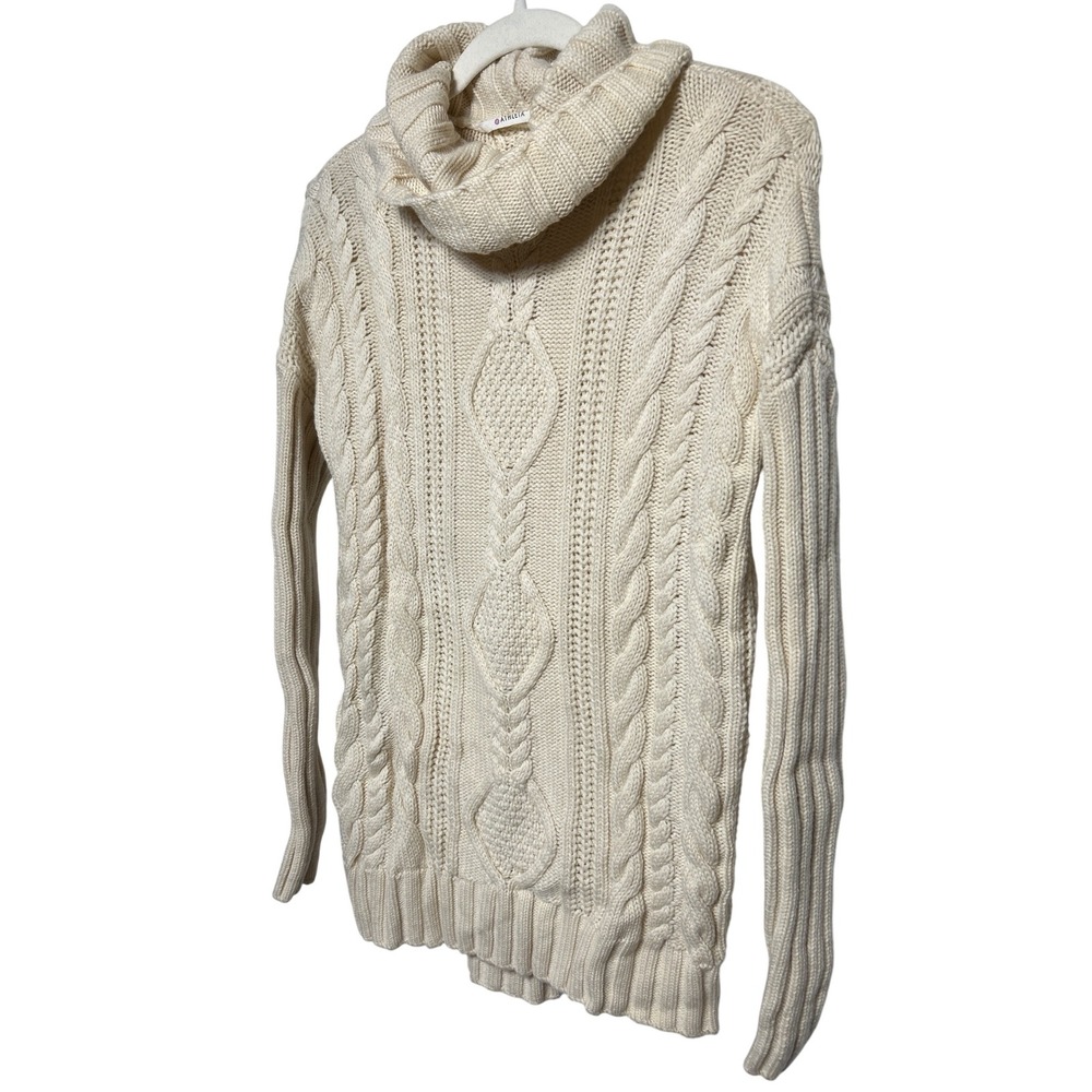 Athleta Merino Wool Plains Cable Knit Cowl Neck Sweater Ivory‎ Cream Size Small